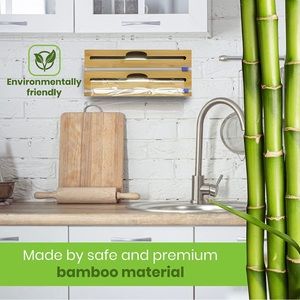 NIB Bamboo 2-in-1 Wrap Organizer Dispenser+Cutter